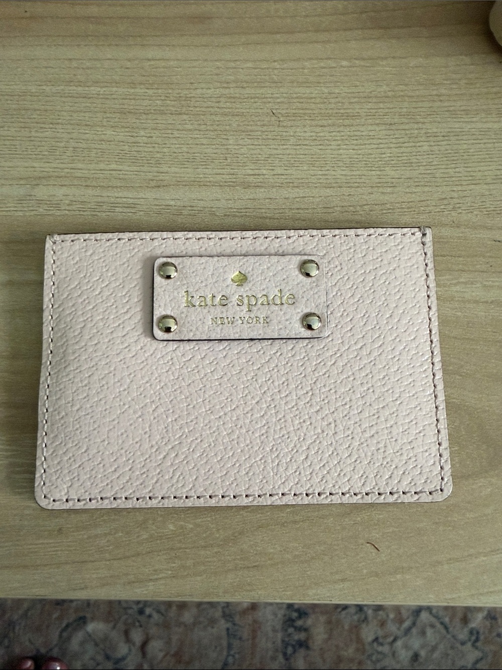 kate spade Pale Pink Pebbled Leather Card Case with Gold Plaque